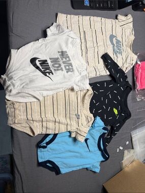 Nike Black & Cream Striped Baby One-Piece Bodysuits bundle